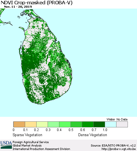 Sri Lanka NDVI Crop-masked (PROBA-V) Thematic Map For 11/11/2019 - 11/20/2019