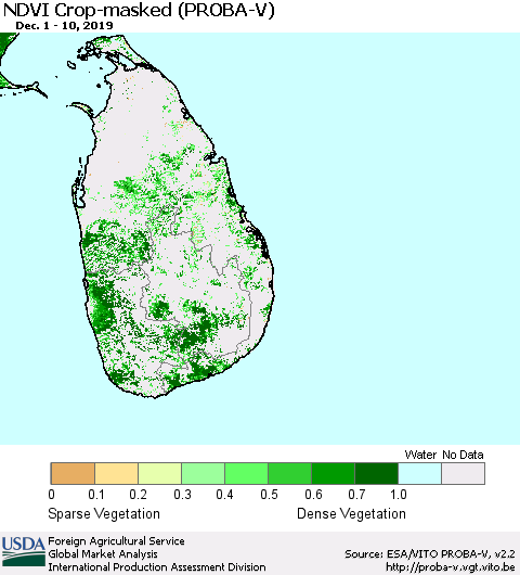 Sri Lanka NDVI Crop-masked (PROBA-V) Thematic Map For 12/1/2019 - 12/10/2019