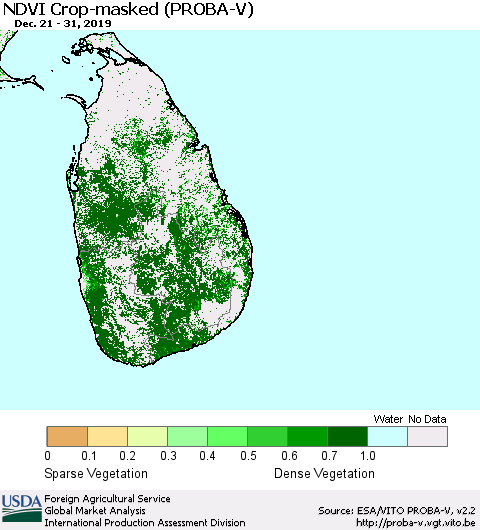 Sri Lanka NDVI Crop-masked (PROBA-V) Thematic Map For 12/21/2019 - 12/31/2019