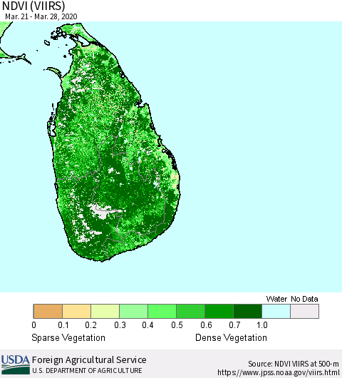Sri Lanka NDVI (VIIRS) Thematic Map For 3/21/2020 - 3/31/2020