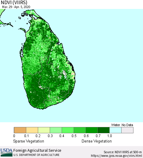Sri Lanka NDVI (VIIRS) Thematic Map For 4/1/2020 - 4/10/2020