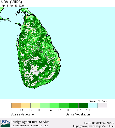 Sri Lanka NDVI (VIIRS) Thematic Map For 4/11/2020 - 4/20/2020