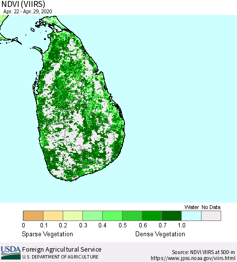 Sri Lanka NDVI (VIIRS) Thematic Map For 4/21/2020 - 4/30/2020