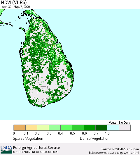 Sri Lanka NDVI (VIIRS) Thematic Map For 5/1/2020 - 5/10/2020