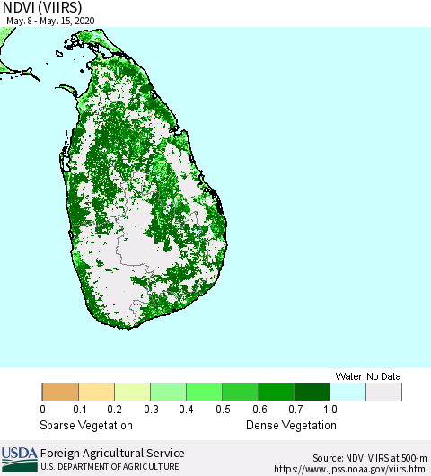 Sri Lanka NDVI (VIIRS) Thematic Map For 5/11/2020 - 5/20/2020