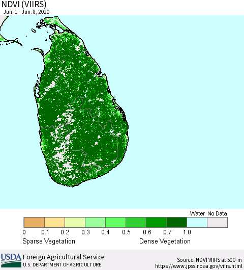Sri Lanka NDVI (VIIRS) Thematic Map For 6/1/2020 - 6/10/2020