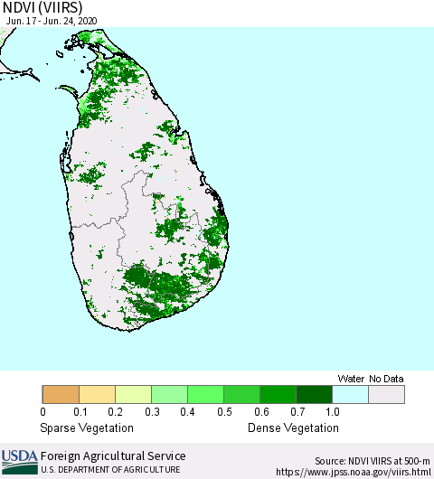Sri Lanka NDVI (VIIRS) Thematic Map For 6/21/2020 - 6/30/2020