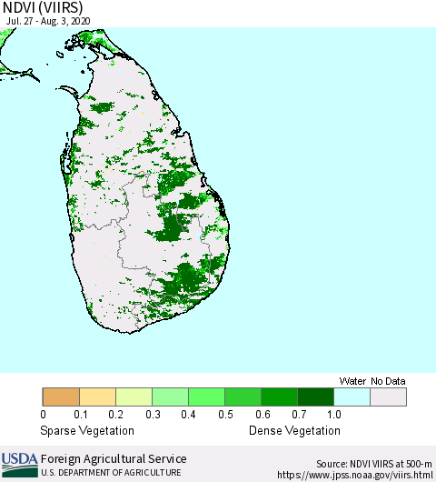 Sri Lanka NDVI (VIIRS) Thematic Map For 8/1/2020 - 8/10/2020