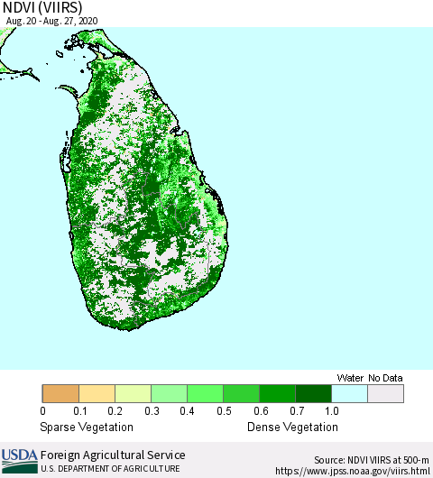 Sri Lanka NDVI (VIIRS) Thematic Map For 8/21/2020 - 8/31/2020