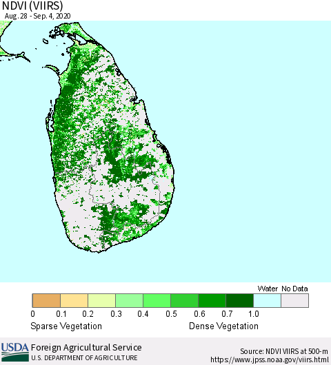Sri Lanka NDVI (VIIRS) Thematic Map For 9/1/2020 - 9/10/2020