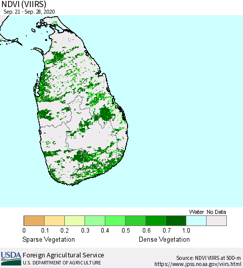 Sri Lanka NDVI (VIIRS) Thematic Map For 9/21/2020 - 9/30/2020