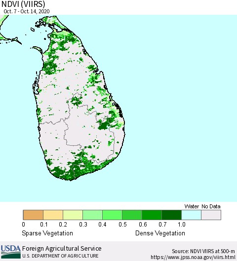Sri Lanka NDVI (VIIRS) Thematic Map For 10/11/2020 - 10/20/2020