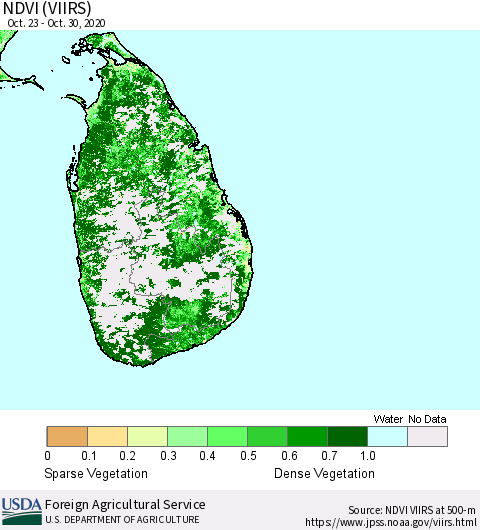 Sri Lanka NDVI (VIIRS) Thematic Map For 10/21/2020 - 10/31/2020
