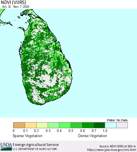 Sri Lanka NDVI (VIIRS) Thematic Map For 11/1/2020 - 11/10/2020