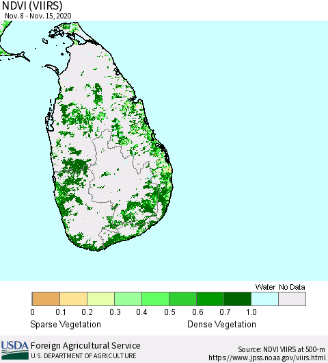 Sri Lanka NDVI (VIIRS) Thematic Map For 11/11/2020 - 11/20/2020