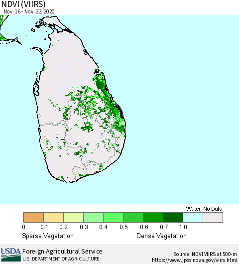 Sri Lanka NDVI (VIIRS) Thematic Map For 11/21/2020 - 11/30/2020