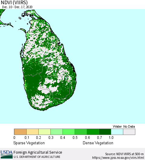 Sri Lanka NDVI (VIIRS) Thematic Map For 12/11/2020 - 12/20/2020