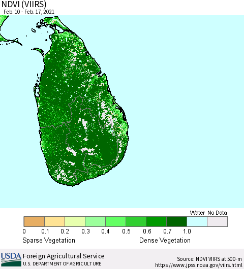 Sri Lanka NDVI (VIIRS) Thematic Map For 2/11/2021 - 2/20/2021