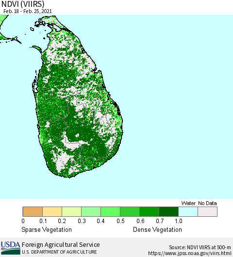 Sri Lanka NDVI (VIIRS) Thematic Map For 2/21/2021 - 2/28/2021