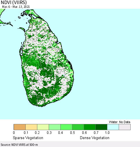 Sri Lanka NDVI (VIIRS) Thematic Map For 3/6/2021 - 3/13/2021