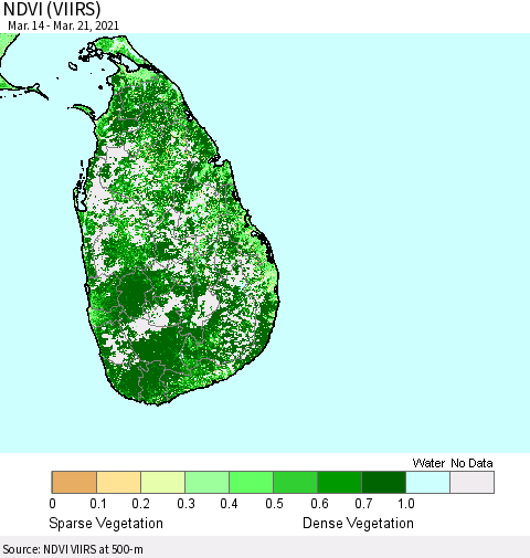 Sri Lanka NDVI (VIIRS) Thematic Map For 3/14/2021 - 3/21/2021