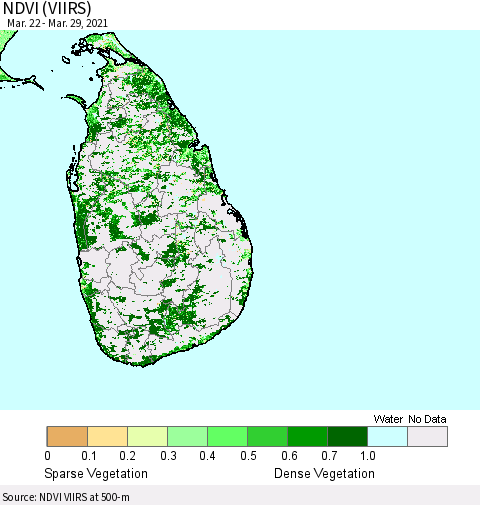 Sri Lanka NDVI (VIIRS) Thematic Map For 3/22/2021 - 3/29/2021
