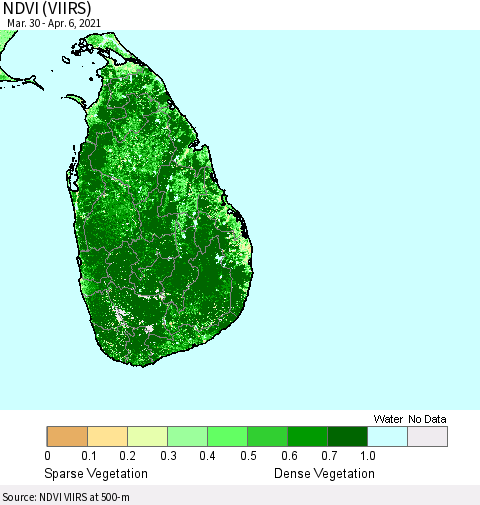 Sri Lanka NDVI (VIIRS) Thematic Map For 3/30/2021 - 4/6/2021