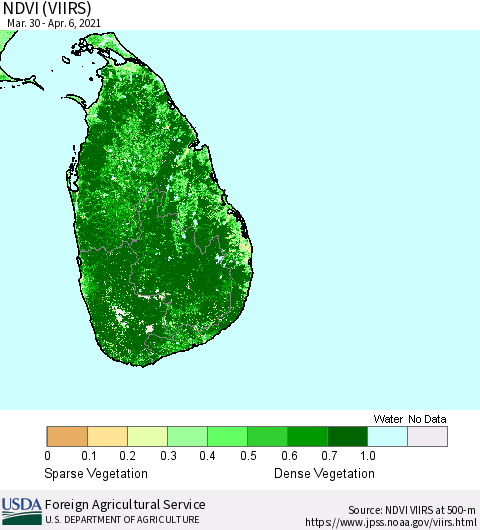 Sri Lanka NDVI (VIIRS) Thematic Map For 4/1/2021 - 4/10/2021