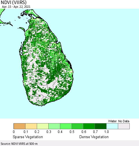 Sri Lanka NDVI (VIIRS) Thematic Map For 4/15/2021 - 4/22/2021