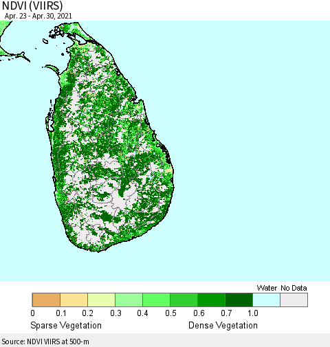 Sri Lanka NDVI (VIIRS) Thematic Map For 4/21/2021 - 4/30/2021