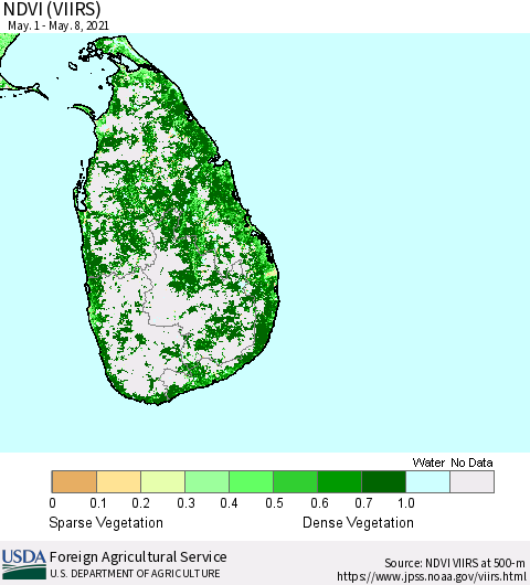Sri Lanka NDVI (VIIRS) Thematic Map For 5/1/2021 - 5/10/2021