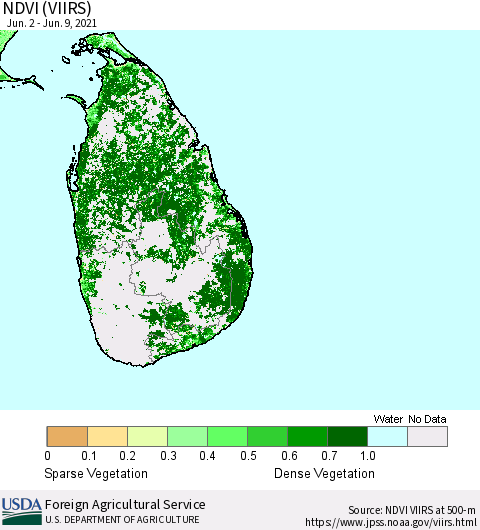 Sri Lanka NDVI (VIIRS) Thematic Map For 6/1/2021 - 6/10/2021