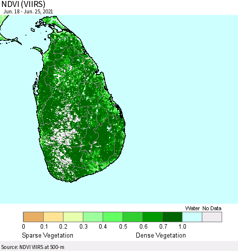 Sri Lanka NDVI (VIIRS) Thematic Map For 6/18/2021 - 6/25/2021