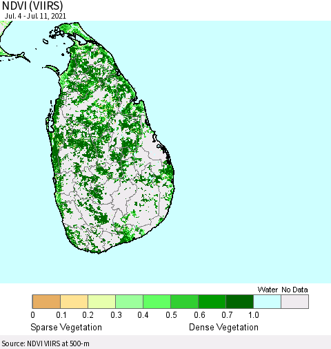 Sri Lanka NDVI (VIIRS) Thematic Map For 7/4/2021 - 7/11/2021