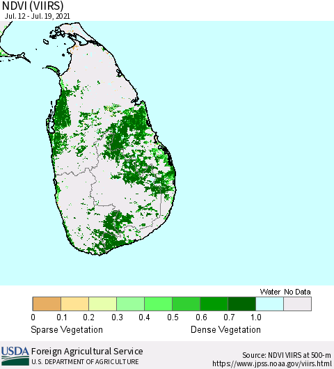 Sri Lanka NDVI (VIIRS) Thematic Map For 7/11/2021 - 7/20/2021