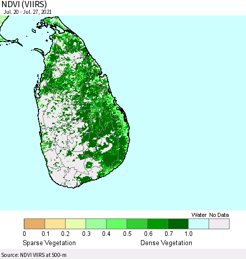 Sri Lanka NDVI (VIIRS) Thematic Map For 7/20/2021 - 7/27/2021