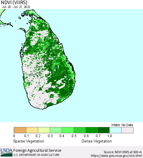 Sri Lanka NDVI (VIIRS) Thematic Map For 7/21/2021 - 7/31/2021
