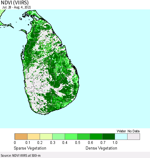Sri Lanka NDVI (VIIRS) Thematic Map For 7/28/2021 - 8/4/2021