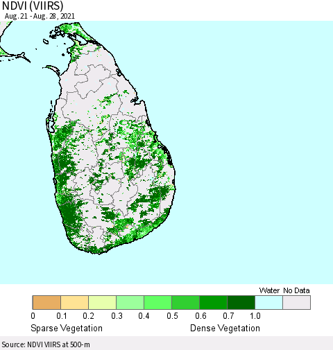 Sri Lanka NDVI (VIIRS) Thematic Map For 8/21/2021 - 8/28/2021