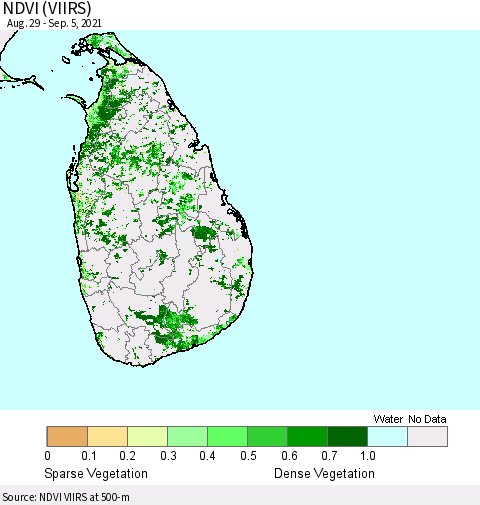 Sri Lanka NDVI (VIIRS) Thematic Map For 8/29/2021 - 9/5/2021