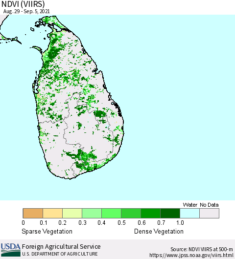Sri Lanka NDVI (VIIRS) Thematic Map For 9/1/2021 - 9/10/2021
