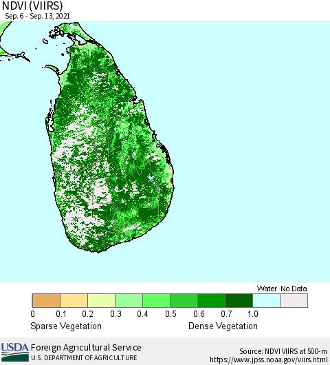 Sri Lanka NDVI (VIIRS) Thematic Map For 9/11/2021 - 9/20/2021