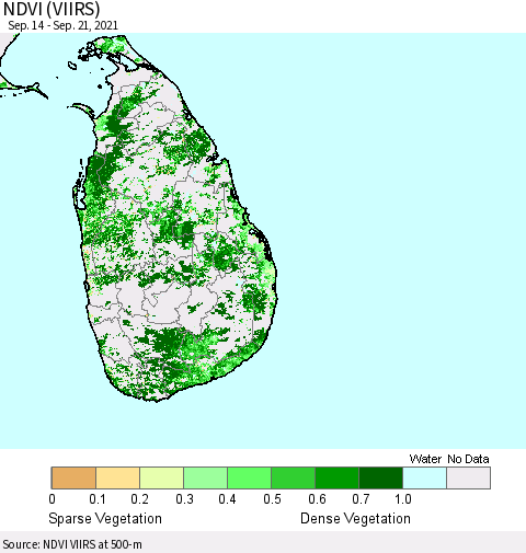 Sri Lanka NDVI (VIIRS) Thematic Map For 9/14/2021 - 9/21/2021