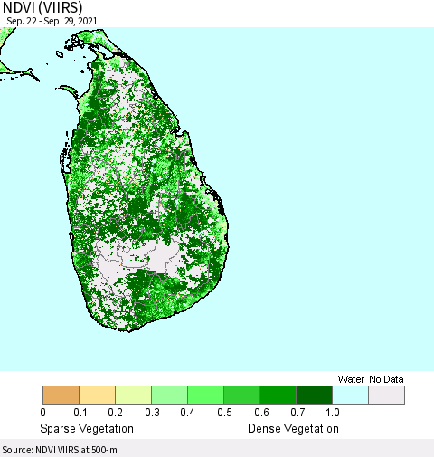 Sri Lanka NDVI (VIIRS) Thematic Map For 9/22/2021 - 9/29/2021