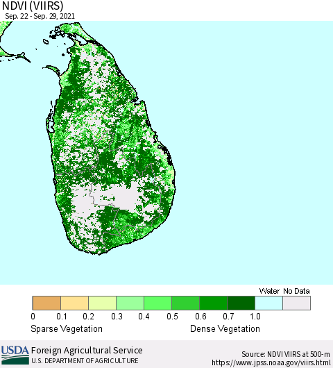 Sri Lanka NDVI (VIIRS) Thematic Map For 9/21/2021 - 9/30/2021