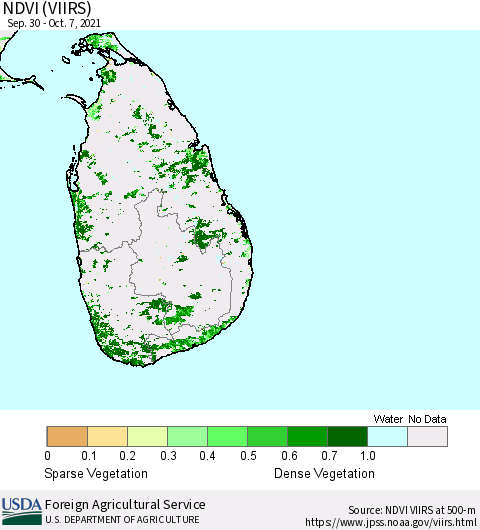 Sri Lanka NDVI (VIIRS) Thematic Map For 10/1/2021 - 10/10/2021