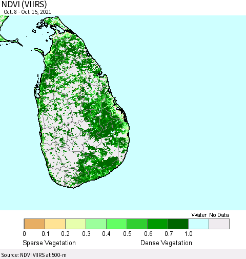 Sri Lanka NDVI (VIIRS) Thematic Map For 10/8/2021 - 10/15/2021