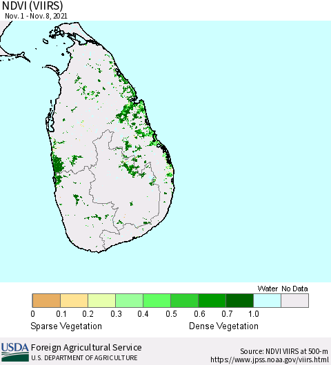 Sri Lanka NDVI (VIIRS) Thematic Map For 11/1/2021 - 11/10/2021