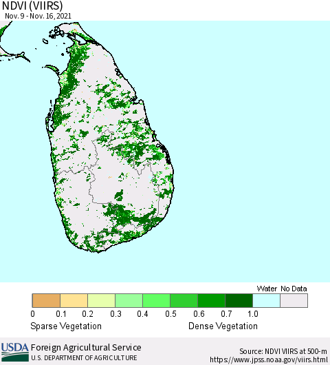 Sri Lanka NDVI (VIIRS) Thematic Map For 11/11/2021 - 11/20/2021