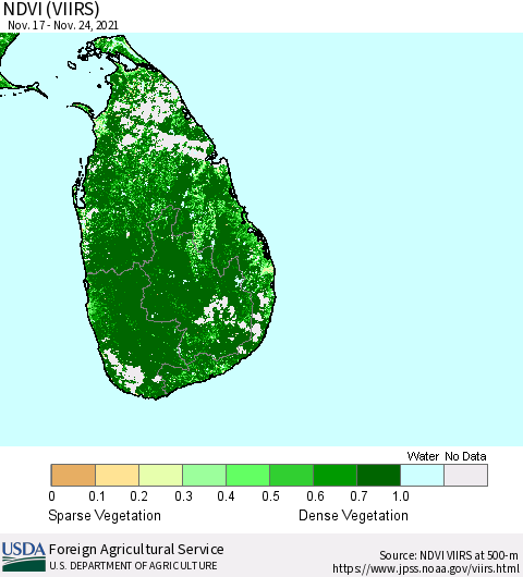 Sri Lanka NDVI (VIIRS) Thematic Map For 11/21/2021 - 11/30/2021